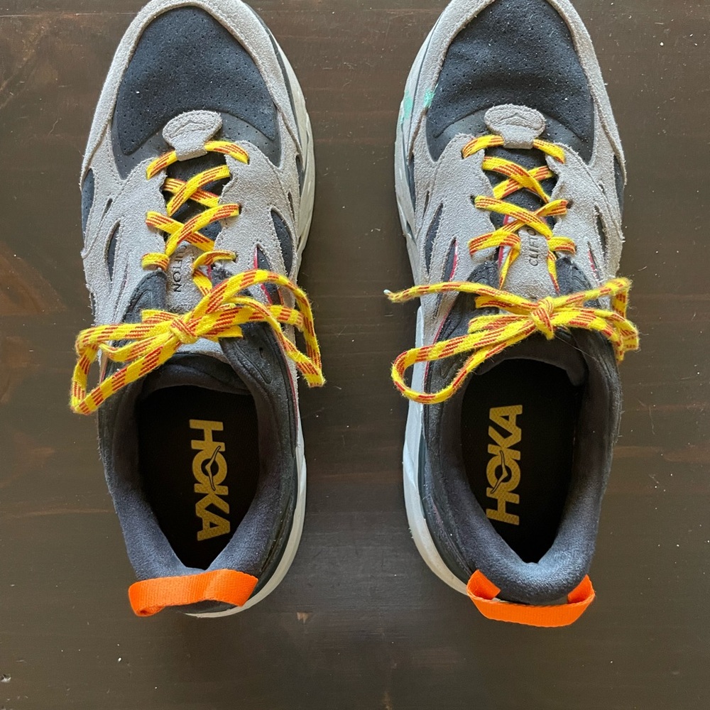 Hoka Black and Gray Sneakers with Orange Accents
